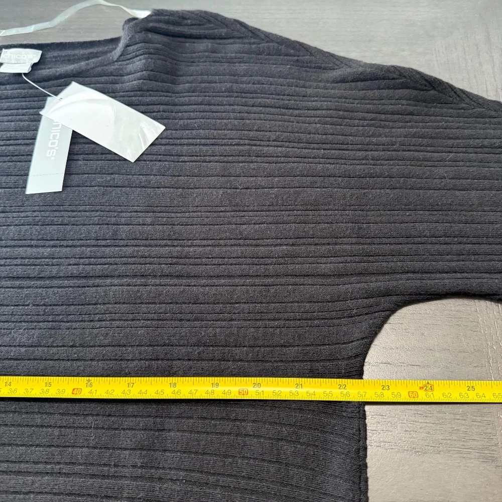 CHICOS 2 MODERN RIB DETAIL BLACK SWEATER PULLOVER‎ SIZE L